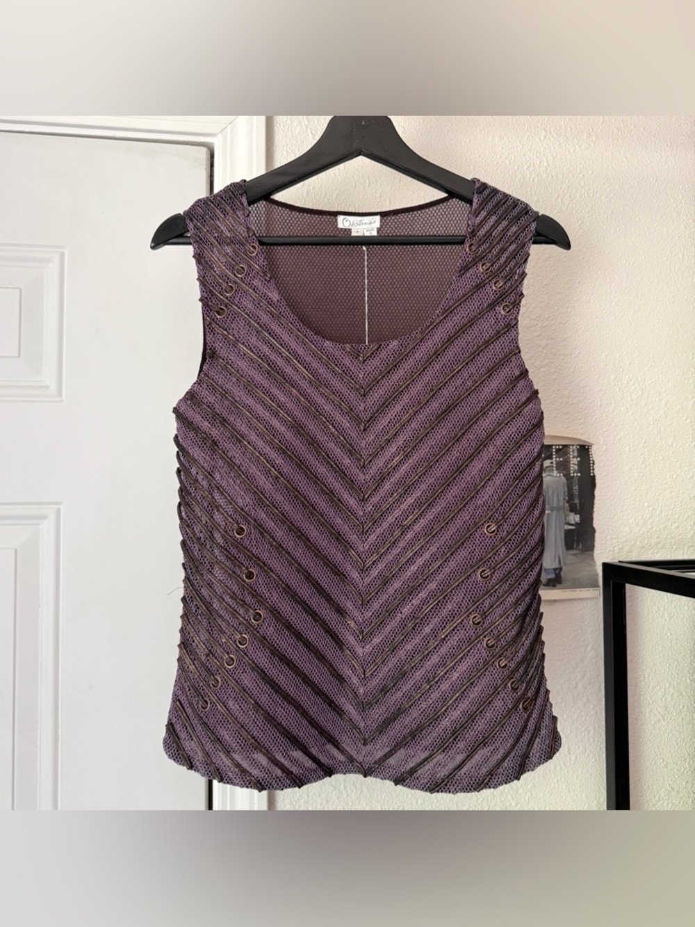 NWT OBSTINEE y2k vintage purple lavender lilac mesh knit grommet tank top
